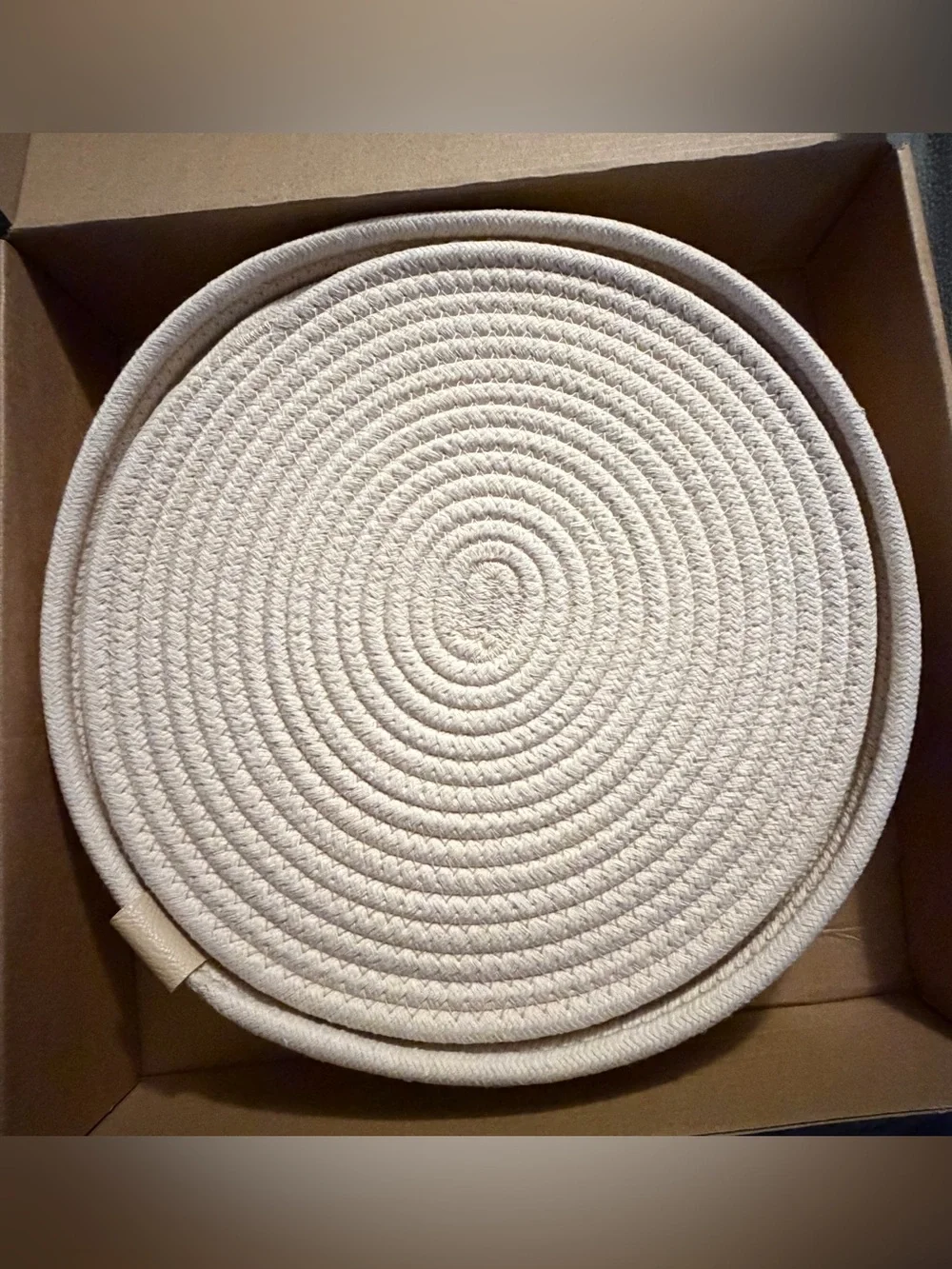 Set of 5 Woven Cotton Rope Round Placemats with Basket